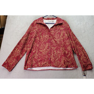 ERIKA Shirts Womens XL Cranberry Floral Polyester Long Sleeve Collar Button Down